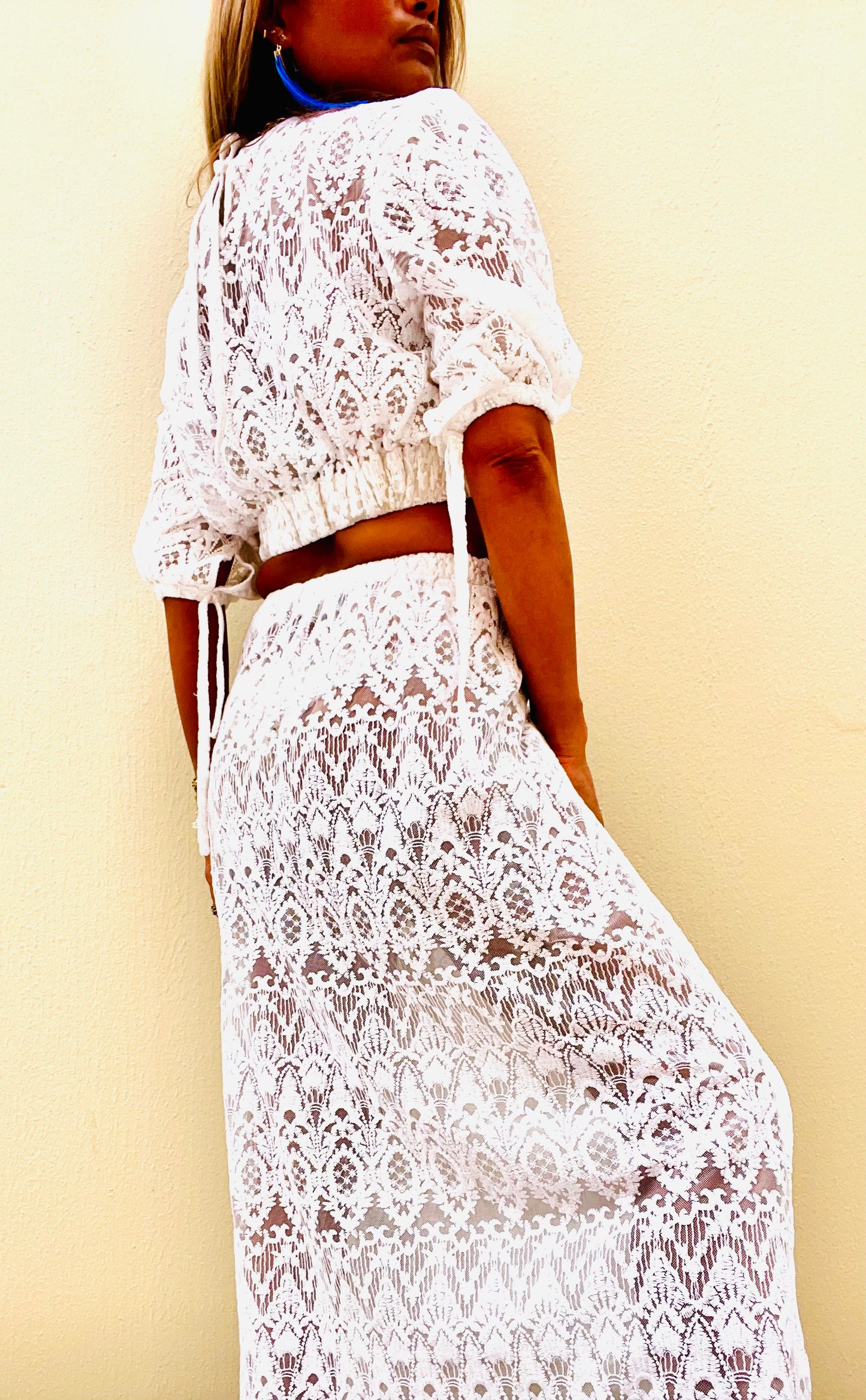 Ida lace cropped top with matching lace skirt